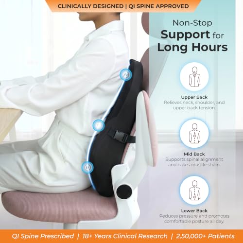 Image of Back Support for Office Chair | 5-Year Warranty | Premium Memory Foam Lumbar Support Pillow | Orthopedic Backrest for Lower Back Pain Relief | Ergonomic Desk Chair & Car Cushion (XL) (Black)