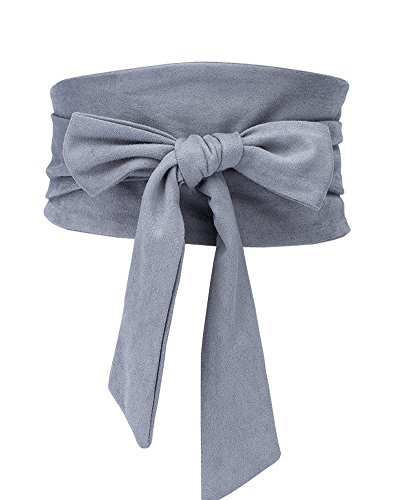 Aecibzo Women's Bowknot Self Tie Wrap Around Obi Waist Band Cinch Boho Waist Belt, Gray, One size