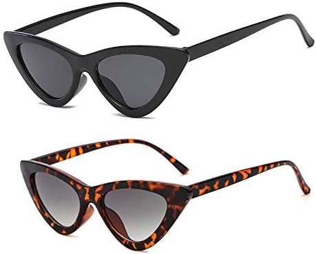YOSHYA Retro Vintage Narrow Cat Eye Sunglasses for Women Clout Goggles Plastic Frame (Black Grey + Leoaprd Grey)