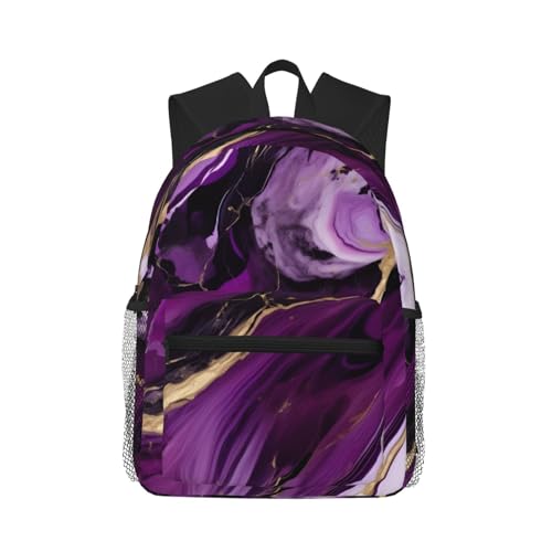 Sac à dos polyvalent violet foncé noir motif marbre tendance pour adulte et enfant
