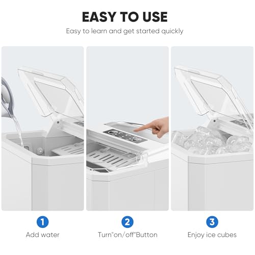 DUMOS Portable Ice Maker for Countertop, 26.5lbs/Day, Fast Ice Making in 6 Mins, 9 Bullet Ice Cubes, 2 Ice Sizes, Self-Cleaning Quiet Compact Ice Machine for Home, Kitchen, White