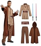 Jedi Costume Adult Mens Cosplay Anakin Skywalker Obi Wan Kenobi Halloween Costume Tunic Robe with 2 Lightsaber SD088BRXL