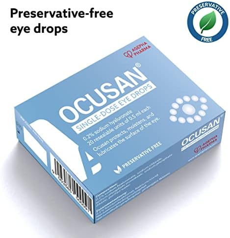 OCUSAN® by AGEPHA Eye Drops SDU (Single dose Units) for Dry Eyes Suitable for use with All Contact Lenses | Preservative Free | hyaluronic Acid lubricating Artificial tears (Pack of 3-60 Dose)