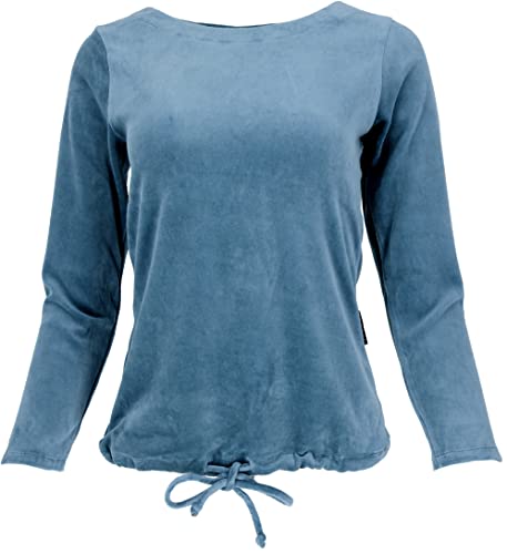 GURU SHOP Nicki-Pullover, Weiches Samtshirt, Langarmshirt, Blau, Baumwolle, Size:L (40), Pullover, Longsleeves & Sweatshirts Alternative Bekleidung Cover