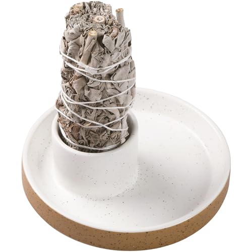 BEYLAB Soporte de Incienso Salvia Blanca para Soporte Varillas Incienso cerámica, Soporte Palo Santo, Cuenco Incienso, Velas, Manchas, Quemador Incienso, decoración Minimalista (Blanco Moteado)