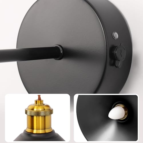 Image of DORESshop Battery Operated Wall Sconce Set of 2, 10000mAh Gold & Black Wireless Rechargeable Wall Lights, Hanging Wire Wall Sconce, 9 Adjustable Sconces Wall Decor for Bedroom Living Room Hallway