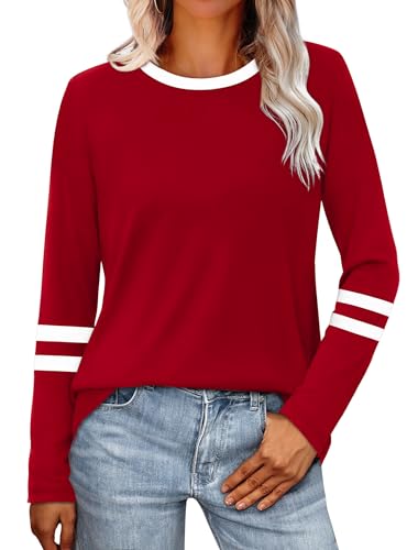 Image of Sampeel Long Sleeve Shirts for Women Color Block Casual Tops Fall Outfits 2026 Basic Tees Trendy Spring Clothes