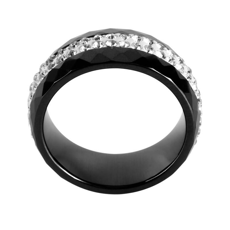 Image of PAMTIER Unisex Ceramic 8mm Personality Simple Multi-Faceted Rhombic Cut 2 Lines Rows Crystal Zircon Inlay Ring Eternity Wedding Band