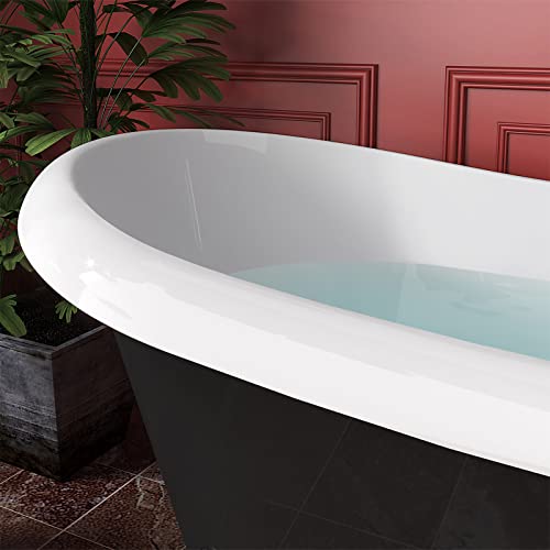 Mokleba 67" Acrylic Freestanding Bathtub, Free Standing Clawfoot Tub, Soaking Tub With Integrated Slotted Overflow, Toe-Tap Chrome Drain, Cupc Certified, Matte Black #TOP2