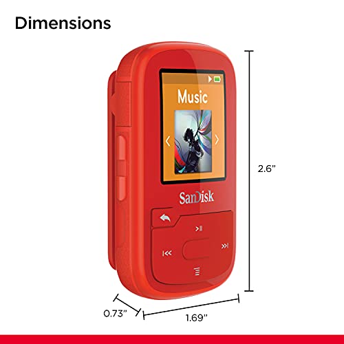 Image of SanDisk 16GB Clip Sport Plus MP3 Player, Red - Bluetooth, LCD Screen, FM Radio - SDMX28-016G-G46R