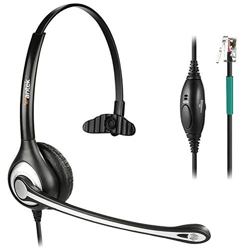 Wantek Corded Telephone Headset Mono w/Noise Canceling Mic for ShoreTel Plantronics Polycom Zultys