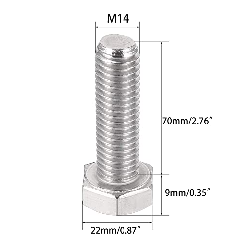 Image of 2 Pcs M14 Hex Bolt M14-2 x 70mm UNC Hex Head Screw Bolts A2-70(304) Stainless Steel Fully Threaded Hex Tap Bolts (304 ss;M14 x 70mm)
