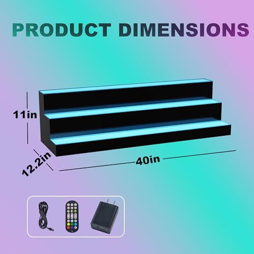 Image of MESAlLUP Acrylic 40 Inch 3 Tier LED Liquor Bottle Display Shelf, Lighted Bar Shelves with APP or Remote Control, Mulit Color Lighting for Home Mini Bars Decor, Restaurants & Party Use