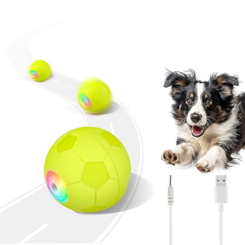 AFP Interactive Dog Toy, Smart Moving Ball with Colorful Lights, Pogo-Pin Rechargeable Motion-Activated Bouncing Ball for Small to Large Dogs, Automatic Rolling Ball Keeps Dog Busy, Green Soccer