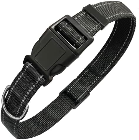 Dog Collar with Buckle, Nylon Adjustable Reflective Dog Collars for Small, Medium, Large Dogs, Black/Large
