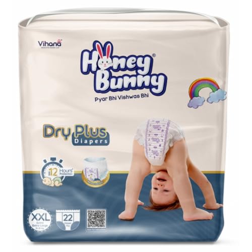 Image of Honey Bunny Baby Diaper Pants | Dry Plus Protection with 360 Soft Elastic Waistband | Upto 12 Hours Protection | Bubble Sheet Technology for Advanced Absorption | Double XL (17 to 25 kg), 22 Pants
