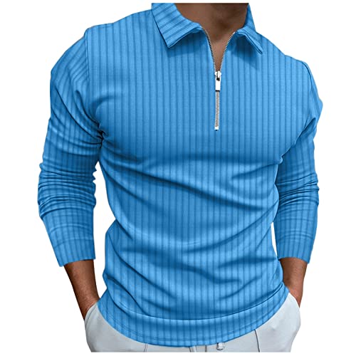 Polo Shirts for Men Basic Quarter Zip Long Sleeve Polo Shirts