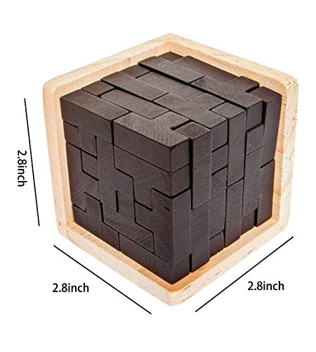 Wooden Brain Teaser Puzzle Cube Wooden Puzzles T-Shaped Jigsaw Logic Puzzle Educational Toy For Kids And Adults By Ahyuan (Wine) #TOP1