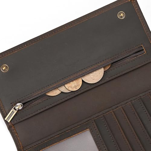 PINKPIN Mens Long Wallet with Chain, Genuine Leather Trifold Wallet RFID Blocking Anti-Theft Chain for Biker, Motorcycle (Brown)4