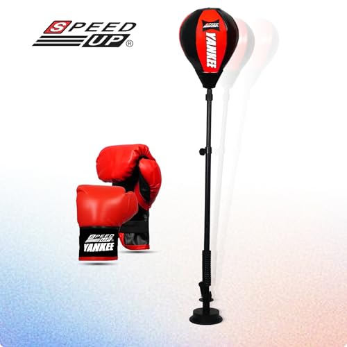 Image of SPEED UP Yankee Boxing Kit /Punch Stand Set for Kids & Adults (5+ Years Age) with Boxing Speed Ball, Punching Gloves & Pump, Adjustable Standing Boxing Kit for Practice & Traning