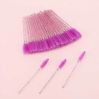Tbestmax 50 Pcs Disposable Mascara Wands, Crystal Eyebrow Spoolies Brush for Eyelash Extensions, Eye Lash and Makeup Brush - Purple — image 6