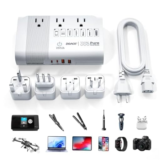 DOACE 350W Travel Adapter 220V to 110V Power Voltage Converter Pure Sine Wave, Step Down Transformer for Hair Straightener Curler CPAP Toothbrush Laptop Phone, 4-Port USB PD, US to EU/UK/AU/Asia Plug