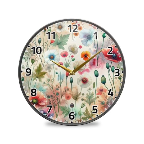 WELLDAY Wall Clock Non Ticking 10 Inch - Brightly Colored