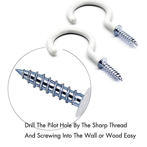 12 Pcs 2.9 Inches White Ceiling Hooks,Vinyl Coated Screw-In Wall Hooks, Plant Hooks, Kitchen Hooks, Cup Hooks Great For Indoor & Outdoor Use (12 Pack +12 Extra Pipes) #TOP6