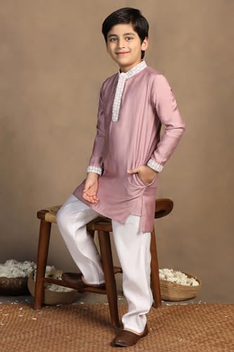 Image of Fashion Dream Boy's Chanderi Silk Embroidered Kurta Pajama Set|Boys Kurta Set|Kids Ethnic Set