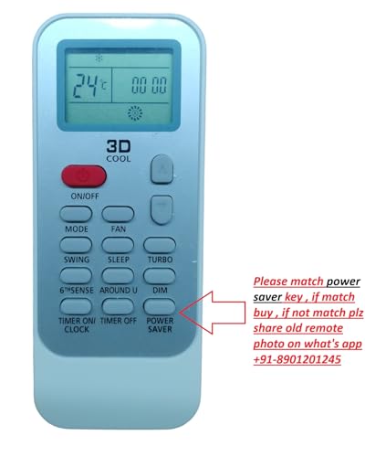 Image of Air Conditioner Remote Compatible with /Replacement for Whirlpool Ac Remote | Model -DG11J1-34 | Match with Your Existing Remote Before Placing The Order | Exactly Same Will Only Work