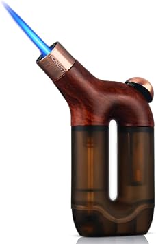HONEST Torch Lighter Single Jet Flame Butane Lighters Refillable Torch Lighters Adjustable Gas Lighter Windproof Lighters Gift for Men BBQ Grill Camping Without Gas Wood Grain Brown