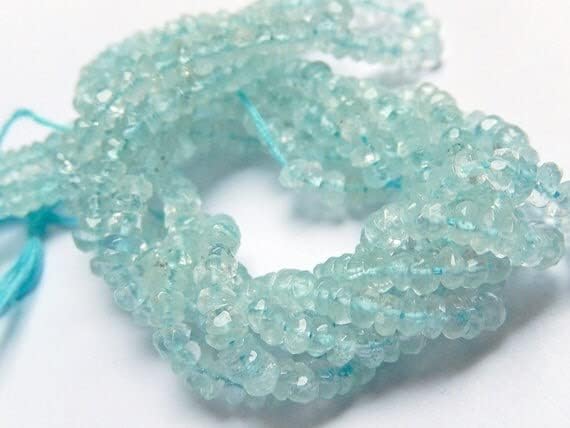 Aigue-marine perles rondelles facettées 3.5mm pour création bijoux cordon 33cm