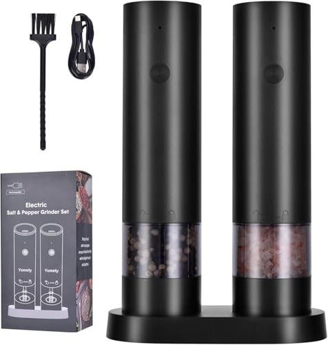 Telfun Electric Salt and Pepper Grinder Set-Rechargeable Salt and Pepper Mill Set All in One Automatic Refillable Adjustable Coarseness Ceramic Grinder Salt and Pepper Shakers for Kitchen Appliances