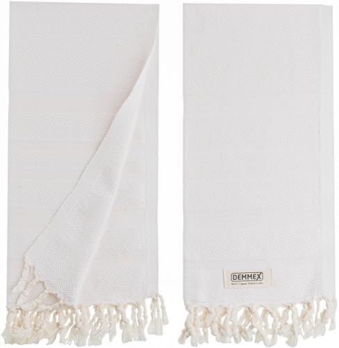 Demmex 100% Certified Organic Turkish Cotton Hand Towels For Bathroom And Kitchen, Set Of 2, Hand, Kitchen, Gym Towel, Dishcloth cover