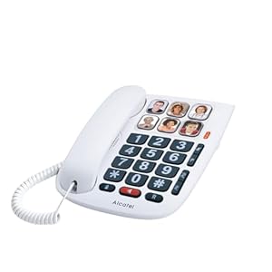 ALCATEL TMAX 10 – Schurgebundenes Festnetztelefon für Senioren – Große Tasten – Freisprechfunktion – Visuelle Anzeige für eingehende Anrufe – Tasten mit Fotos – Hörgerätekompatibel – Weiß