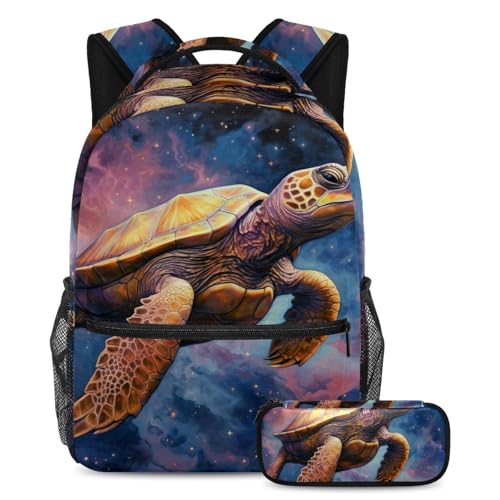 Sac à dos Galaxie Tortue Voie lactée grand volume, cartable 2 pièces imprimé espace astronomie