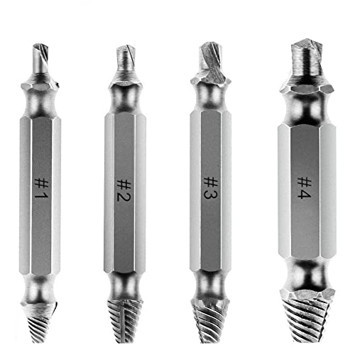 Flipco Steel Speed Out Damaged Screw Extractor 4 Piece Set Damaged Screw Extractor Set Easy Out Screw Remover Extractor Kit Drill Bits