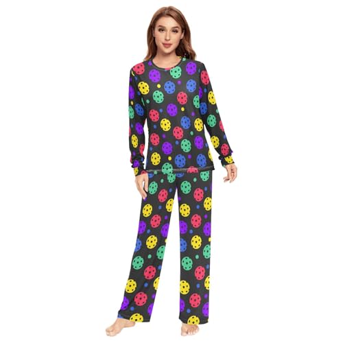 Laprad Men's Women's Long Sleeve Pajama Sets Pickleball Balls Comfy 2 Piece Loungewear2