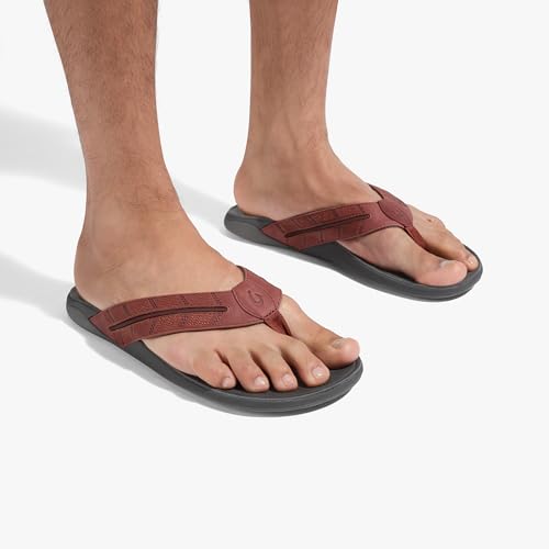OluKai Tuahine Palm Men's Waterproof Full-Grain Leather Flip Flops, Arch Support Beach Sandals, Wet Grip Outsole for All-Day Comfort, Canoe/Rock, 15 - image 4