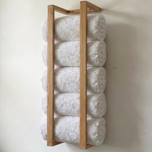Aura Nest Bamboo Towel Racks - Vertical Wood Towel Rack Bamboo Bathroom Accessories Storage Wall Towel Rack for Rolled Towels for Bathroom Furniture Spa Furniture and Decor