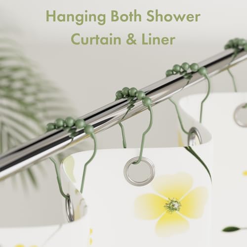 Image of Amazer Shower Curtain Hooks, Decorative Shower Curtain Hooks, Sage Green Rustproof Stainless Steel Shower Hooks for Shower Curtain Liner Shower Rod Hook 12pcs
