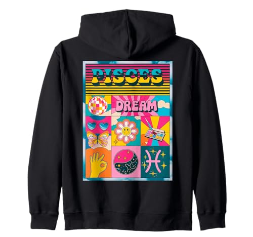 Horóscopo retro colorido del zodiaco de Piscis Sudadera con Capucha