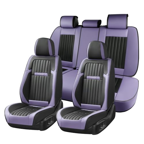 Coverado Car Seat Covers Full Set, Seat Covers for Cars, Car Seat Cover, Car Seat Protector, Leather Car Seat Cushion, Waterproof Car Seat Covers Front Seats and Back Fit for Most Cars(Purple&Black)