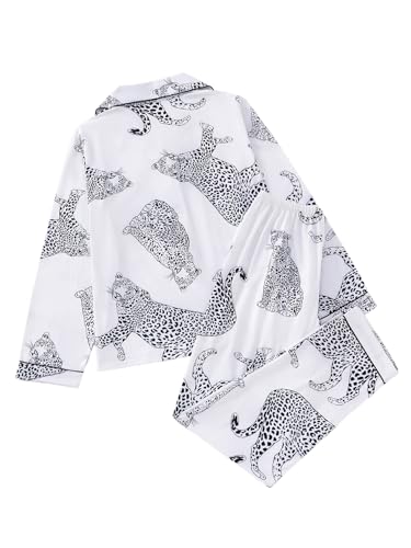 Women's 2 Piece Pajama Sets Print Long Sleeve Button Down Shirt and Pants Sleepwear Sets2