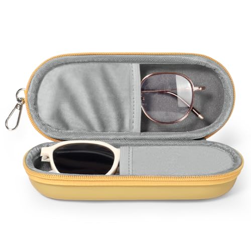 Huvon Double Eyeglasses Case Dual Glasses Sunglasses Organizer with Zipper Closure Eyewear Storage Box for Men Women Travel (Mellow Yellow)