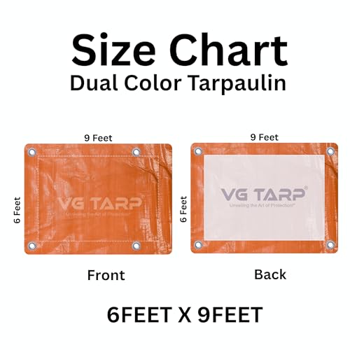 Image of 250 GSM HDPE Tarpaulin 6 X 9 Feet I Heavy-Duty Waterproof Non-Filler Sheet for Car Parking Shed, Tin Shed, Bike Cover, Outdoor Rainproof Tent, Garden, (Orange /White)