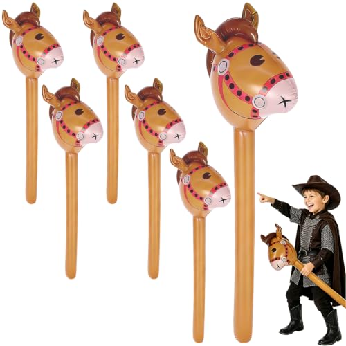 Party Decorations 6 Pcs 37 Inch Brown Inflatable Horse Head Stick Horses Balloons Western Cowoys Cos-Game Pony Sticks Blow Up Balloons for Cowboy Baby Shower Birthday Party Supplies