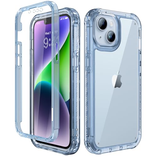 Lifedance Designed for iPhone 14/13 Case Full-Body Rugged Protective Case with Built-in Screen Protector 10 FT Military Grade Drop Protection Heavy Duty Shockproof Case Clear Blue