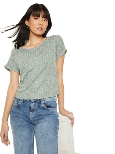 Image of Max Women's Cotton Regular Fit Textured Round Neck T-Shirt