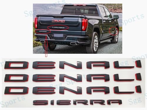 Image of 4Pcs Kit 19-22 Sierra Denali Letters Emblems 3D Badge Nameplate Decal Sticker 1500 HD 2500 3500 AT4 Replacement for Sierra Denali (Redline)